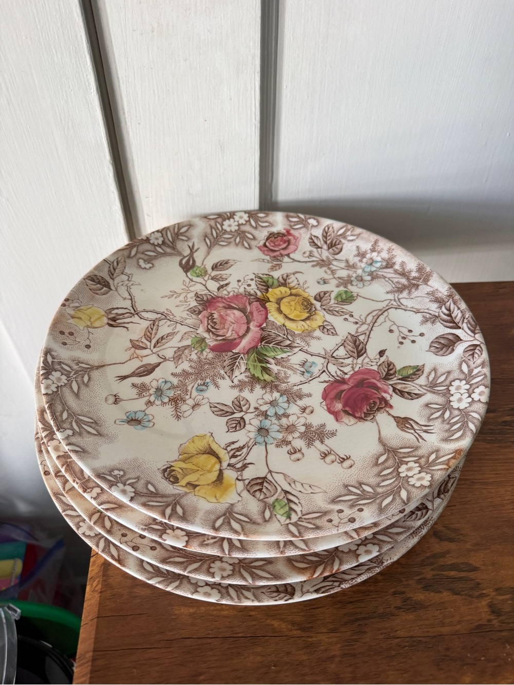 Arbor Floral Ceramic Dinner Plates in Pink, Yellow and Blue